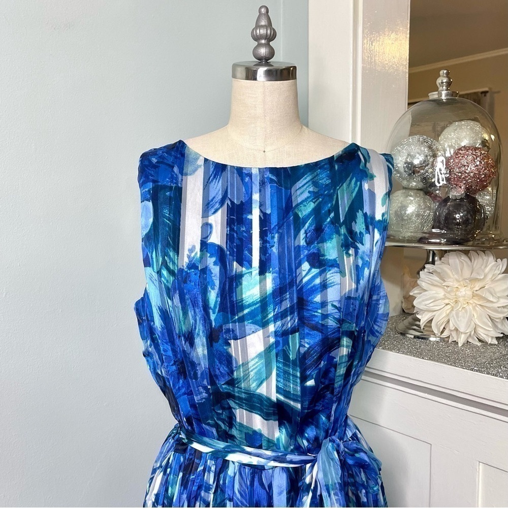 Luxe by Carmen Marc Valvo Blue Floral Party Dress 16 - Picture 3 of 10